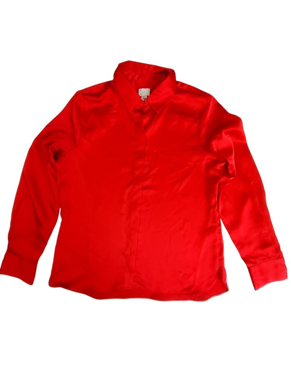 A New Day Womens Red Satin Long Sleeve Blouse Button-down closure   Size Small